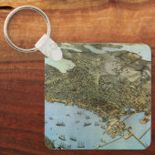 Antiek Kaart Aerial Uitzicht City of Seattle Washi Sleutelhanger (Voorkant)