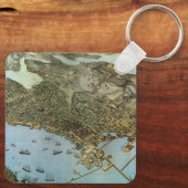 Antiek Kaart Aerial Uitzicht City of Seattle Washi Sleutelhanger (Achterkant)