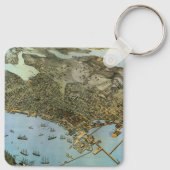 Antiek Kaart Aerial Uitzicht City of Seattle Washi Sleutelhanger (Achterkant)