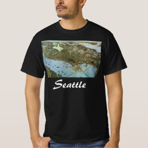 Antiek Kaart Aerial Uitzicht City of Seattle Washi T-shirt