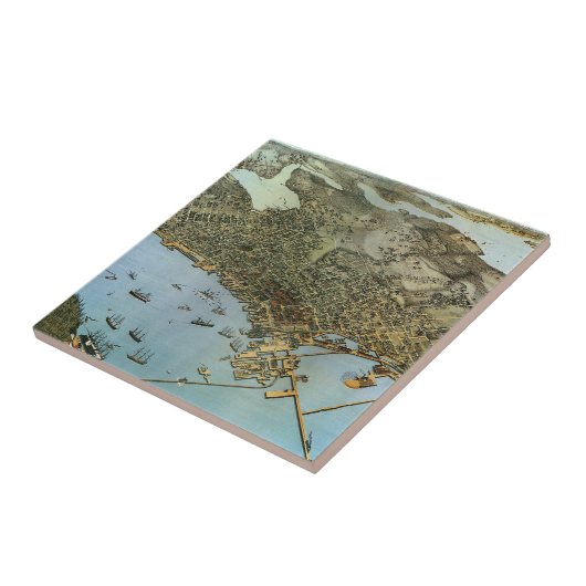 Antiek Kaart Aerial Uitzicht City of Seattle Washi Tegeltje (Zijkant)