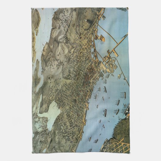 Antiek Kaart Aerial Uitzicht City of Seattle Washi Theedoek (Verticaal)