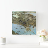 Antiek Kaart Aerial Uitzicht City of Seattle Washi Vierkante Klok (Huis)