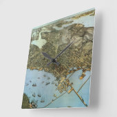 Antiek Kaart Aerial Uitzicht City of Seattle Washi Vierkante Klok (Hoek)