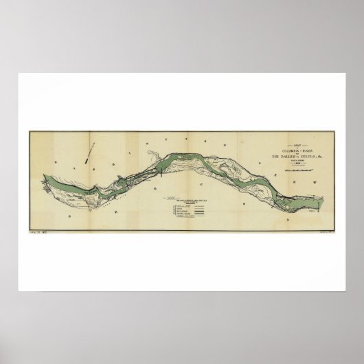 Antiek kaart Columbia River Washington Poster (Voorkant)