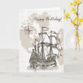 Antiek kaart en zeilboot Birthday (Gele Bloem)