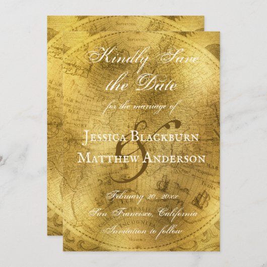 Antiek Kaart Faux Gold Foil  script (Voorkant / Achterkant)