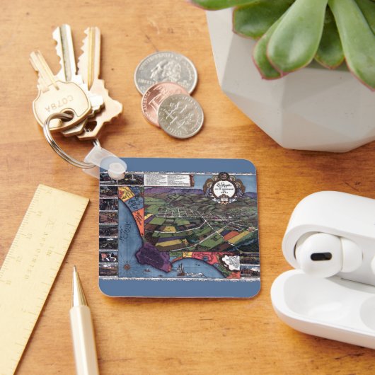 Antiek kaart, luchtstad Los Angeles Californië Sleutelhanger (Bureau)