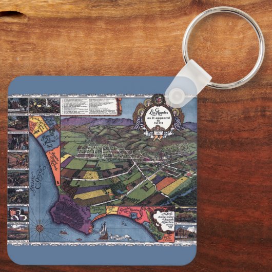 Antiek kaart, luchtstad Los Angeles Californië Sleutelhanger (Achterkant)