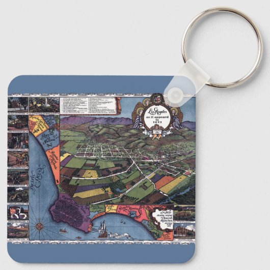 Antiek kaart, luchtstad Los Angeles Californië Sleutelhanger (Achterkant)