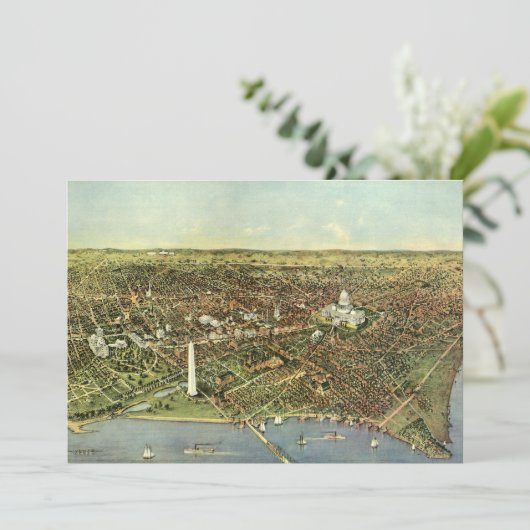 Antiek kaart met een panoramisch Uitzicht van Wash (Staand voorkant)