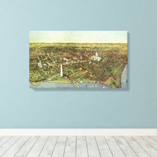 Antiek kaart met een panoramisch Uitzicht van Wash Canvas Afdruk
