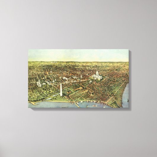 Antiek kaart met een panoramisch Uitzicht van Wash Canvas Afdruk (Voorkant)