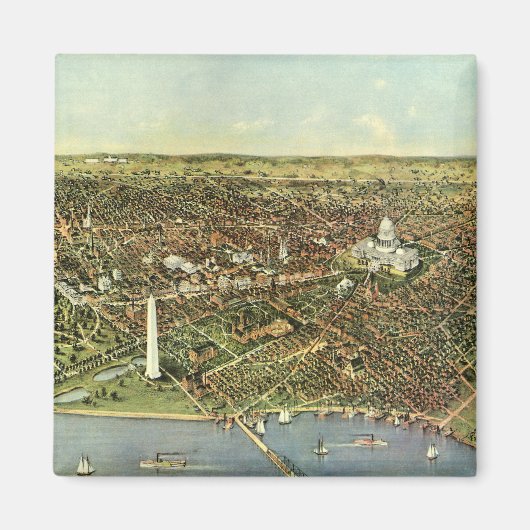 Antiek kaart met een panoramisch Uitzicht van Wash Magneet (Voorkant)