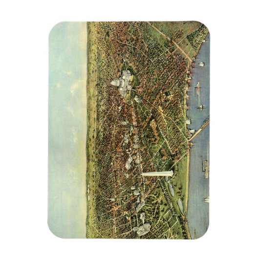 Antiek kaart met een panoramisch Uitzicht van Wash Magneet (Verticaal)