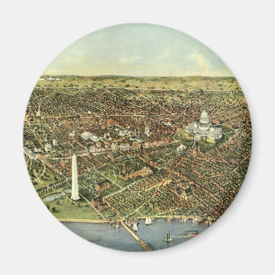 Antiek kaart met een panoramisch Uitzicht van Wash Magneet