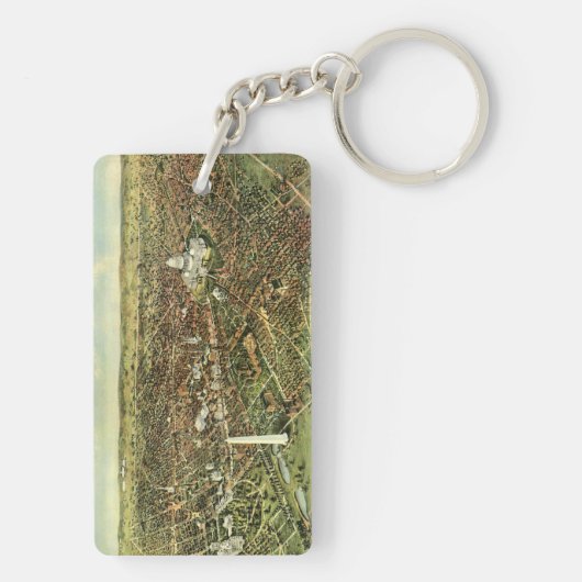 Antiek kaart met een panoramisch Uitzicht van Wash Sleutelhanger (achterkant)