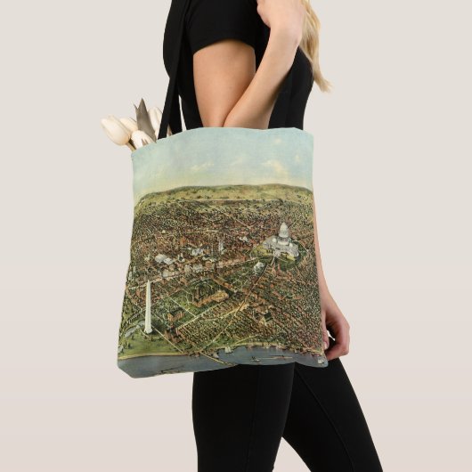 Antiek kaart met een panoramisch Uitzicht van Wash Tote Bag (Dichtbij)