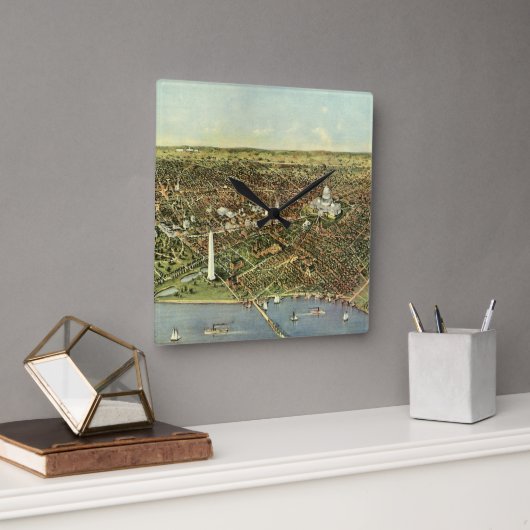 Antiek kaart met een panoramisch Uitzicht van Wash Vierkante Klok (Kantoor)