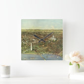 Antiek kaart met een panoramisch Uitzicht van Wash Vierkante Klok (Huis)