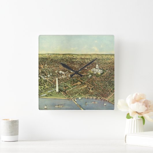 Antiek kaart met een panoramisch Uitzicht van Wash Vierkante Klok (Huis)