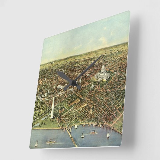 Antiek kaart met een panoramisch Uitzicht van Wash Vierkante Klok (Hoek)