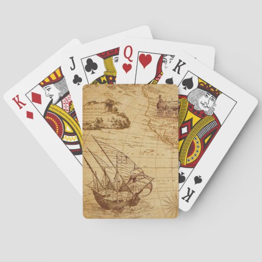 antiek kaart, navigatie, reizen, zeilschip pokerkaarten (Achterkant)