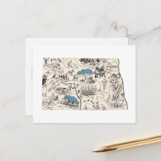 Antiek kaart Noordelijke Dakota Afbeelding (Voorkant / Achterkant in situ)