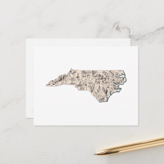 Antiek kaart North Carolina Afbeelding Map (Voorkant / Achterkant in situ)