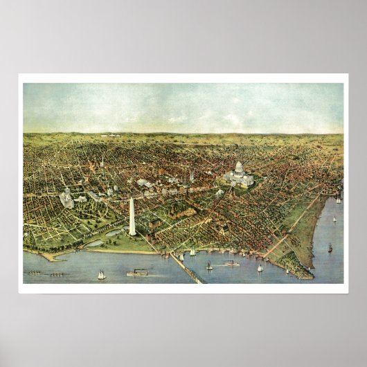 Antiek kaart, Panoramisch Uitzicht van Washington  Poster (Voorkant)