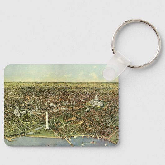 Antiek kaart, Panoramisch Uitzicht van Washington  Sleutelhanger (Voorkant)