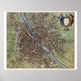 Antiek KAART PARIS  oud Poster