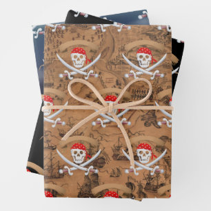 Antiek kaart Pirate Jolly Roger verjaardagsfeestje Inpakpapier Vel