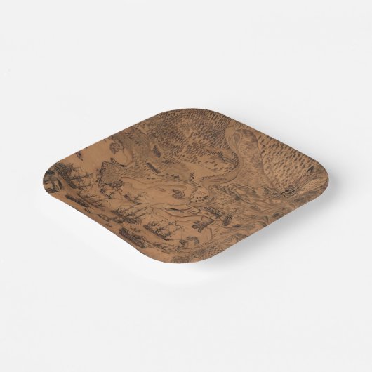 Antiek kaart Pirate verjaardagsfeestje Papieren Bordje (Gebogen)