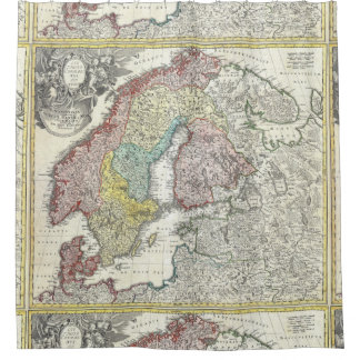 Antiek kaart Scandinavië  Noord-Europa Douchegordijn