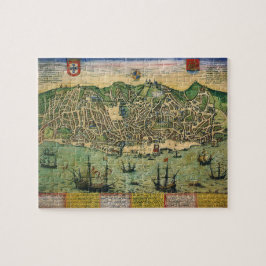 Antiek kaart, stadsplan van Lissabon, Portugal, 15 Legpuzzel