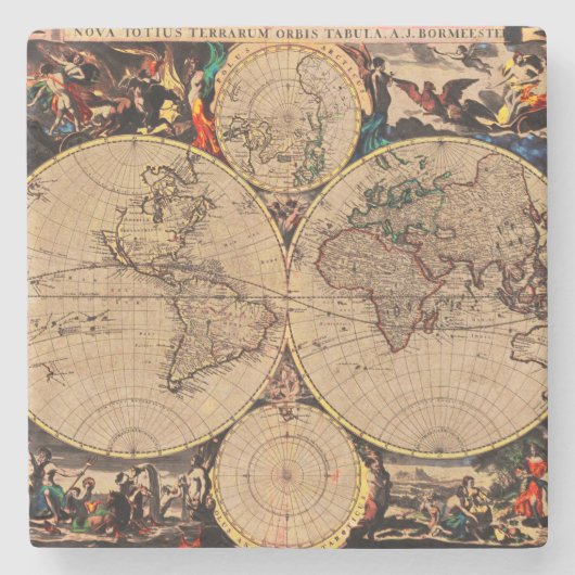 Antiek kaart stenen onderzetter (Voorkant)