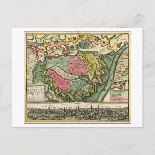 Antiek kaart uit 1730 van Gdansk, Polen, (Voorkant)