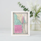 Antiek kaart uit 1855 van Chicago, (Staand voorkant)