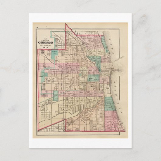 Antiek kaart uit 1873 van Chicago, (Voorkant)