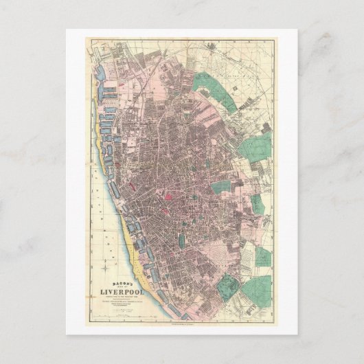 Antiek kaart uit 1890 van Liverpool, Engeland, (Voorkant)