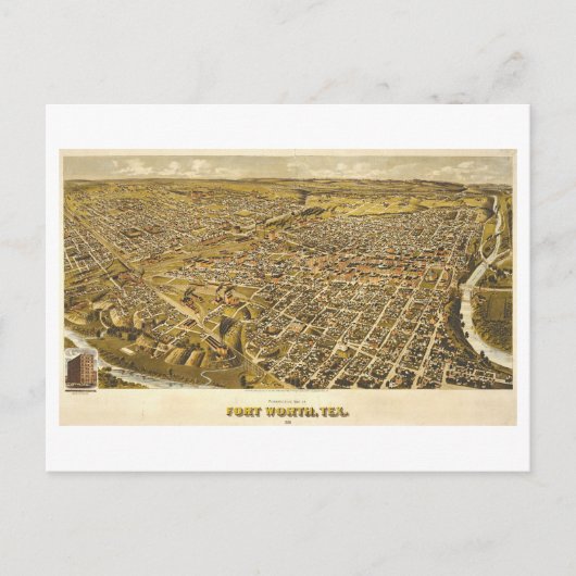 Antiek kaart uit 1891 van Fort Worth, (Voorkant)