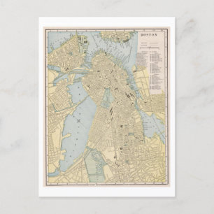 Antiek kaart uit 1899 van Boston, Massachusetts,