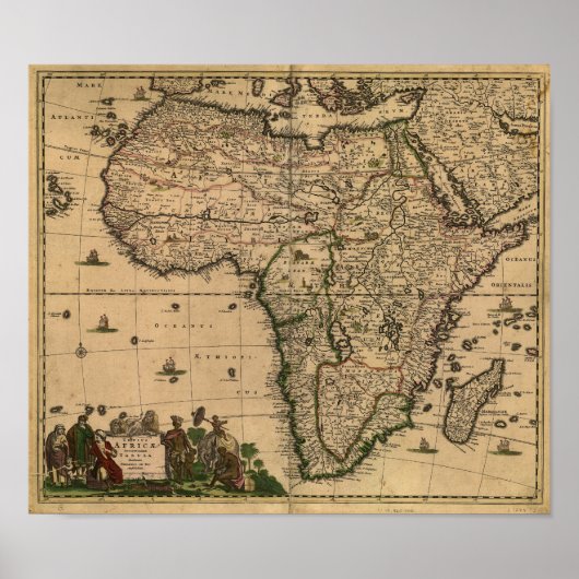 Antiek kaart van Afrika 1680 van Frederick De Wit Poster (Voorkant)