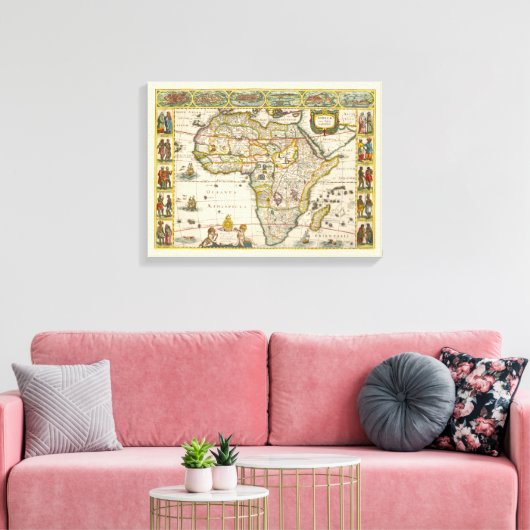 Antiek kaart van Afrika door Hondius en Jansson Canvas Afdruk (Insitu (Woonkamer))