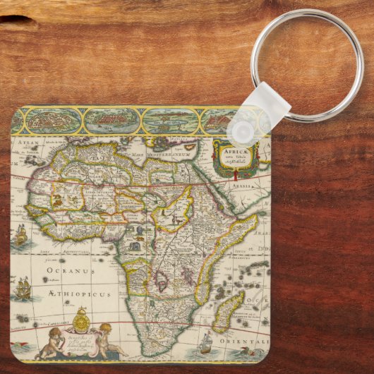 Antiek kaart van Afrika door Hondius en Jansson Sleutelhanger (Achterkant)
