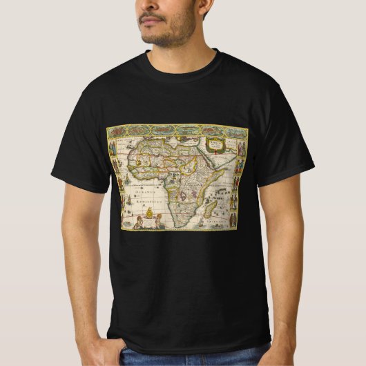 Antiek kaart van Afrika door Hondius en Jansson T-shirt (Voorkant)