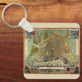 Antiek kaart van Amsterdam, Nederland Sleutelhanger (Voorkant)