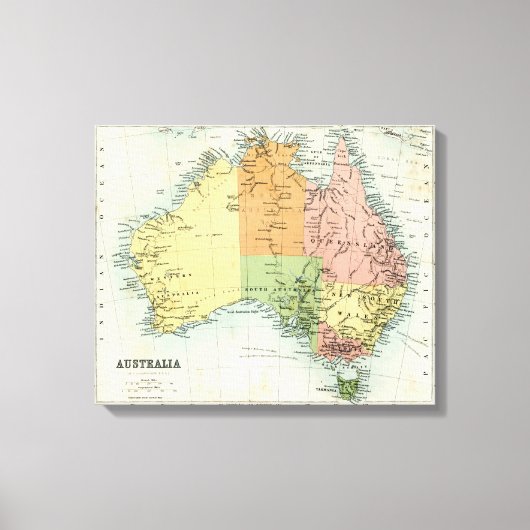 Antiek kaart van Australië Canvas Afdruk (Voorkant)