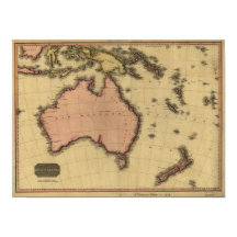 Antiek kaart van Australië en Nieuw-Zeeland 1818